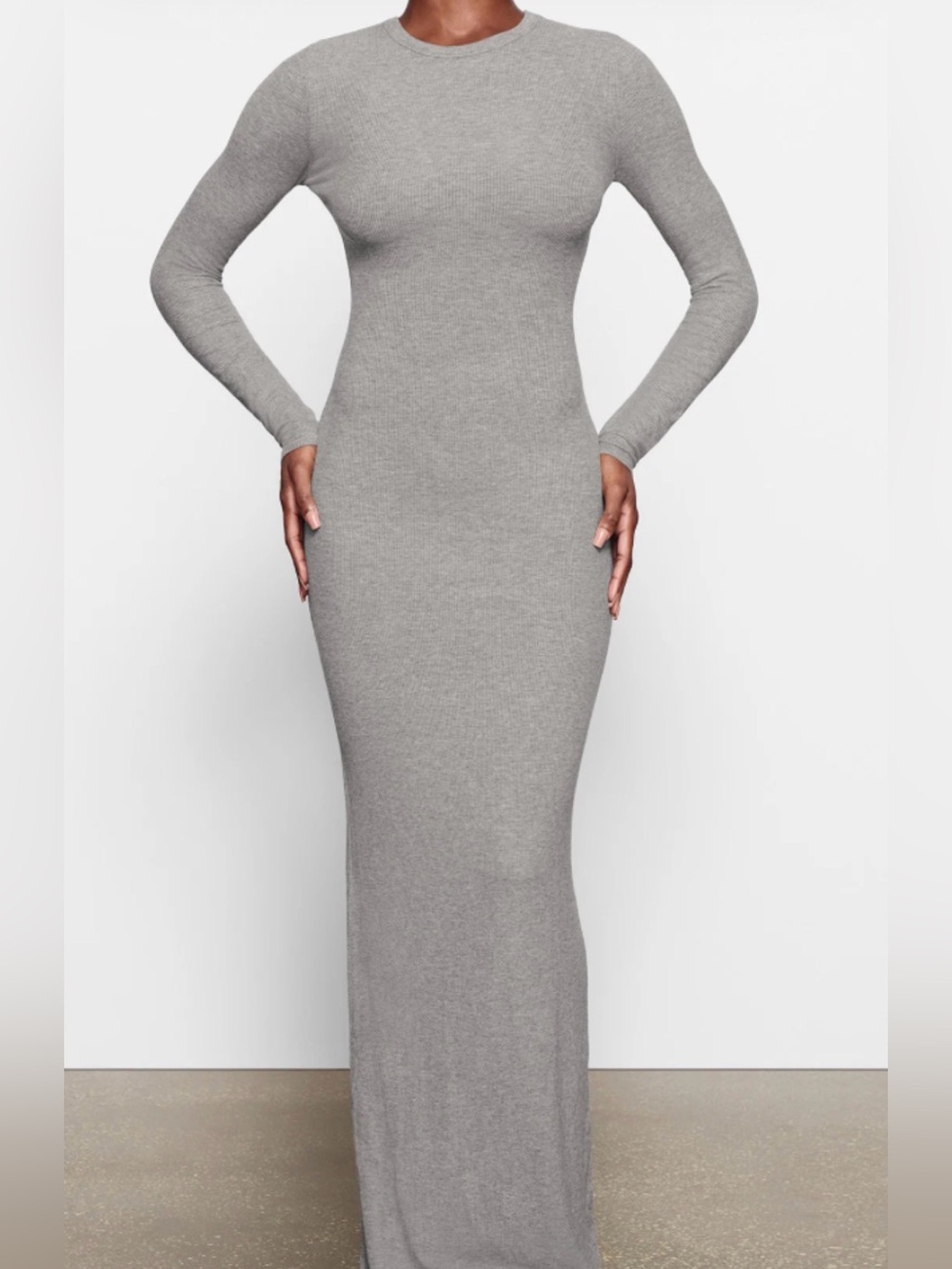 SKIMS Gray Ribbed Long Sleeve Maxi Dress